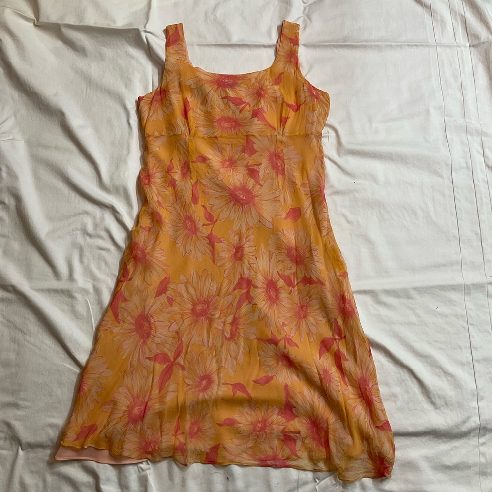 Floral Orange and Pink Women's Silk Dress